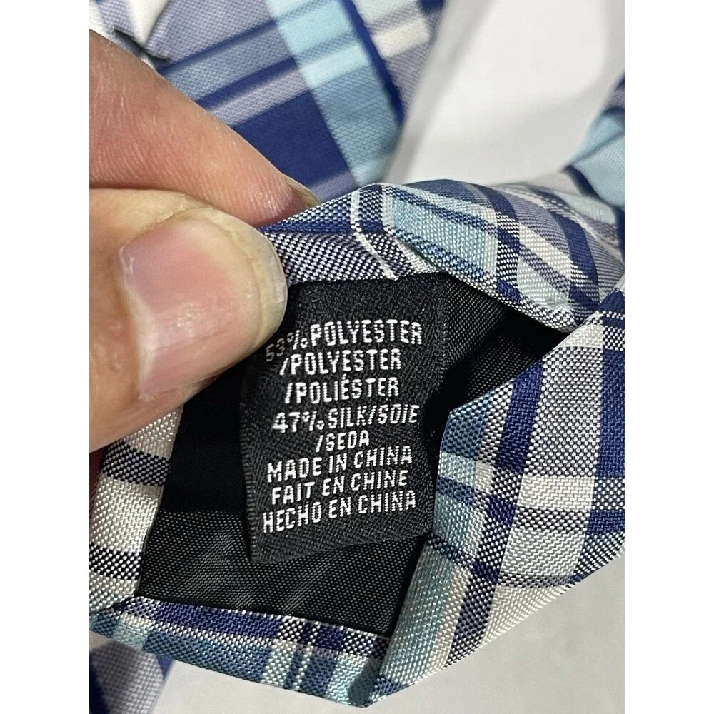 Perry Ellis Portfolio Men's Necktie Blue Plaid Check Silk Blend 58
